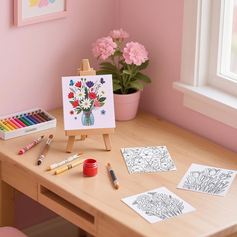Zynlio 8 Packs 8 * 8in Floral Pre Drawn Canvas to Paint,Pre Printed Canvas for Adults, Painting Boards for Beginners, Students, Party Favor (Floral) - Image 4